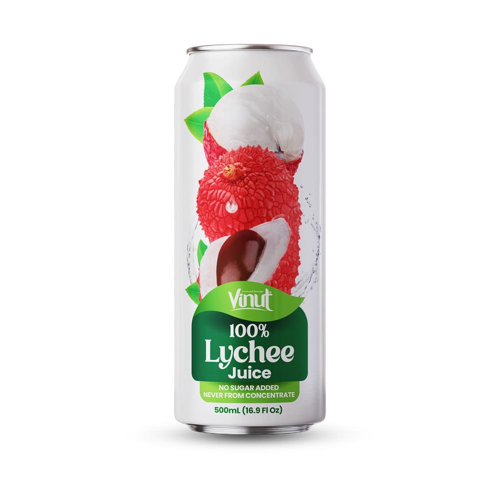 Vinut 100% Lychee Juice, No Sugar Added, Never From Concentrate, Slim Can, 16.9 fl oz 500 mL