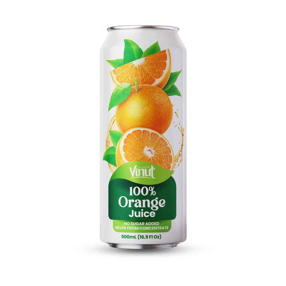 Vinut 100% Orange Juice, No Sugar Added, Never From Concentrate, Slim Can, 16.9 fl oz 500 mL