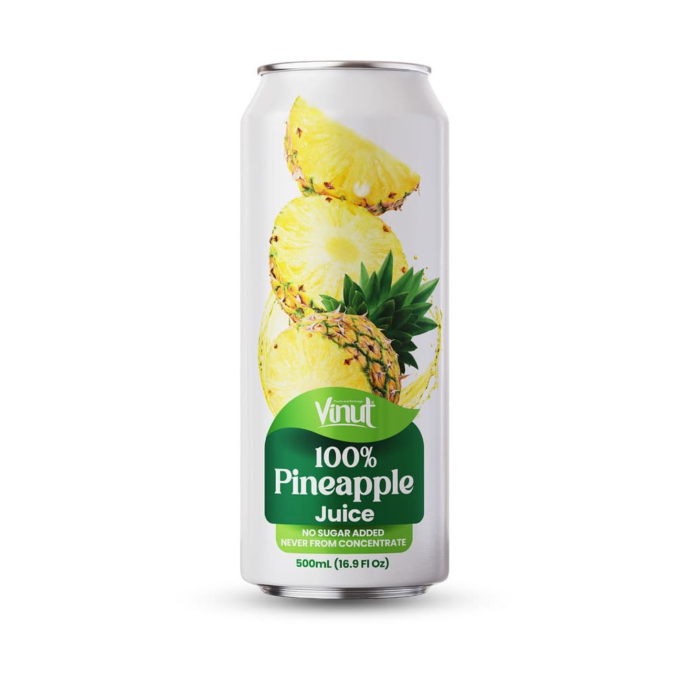 Vinut 100% Pineapple Juice, No Sugar Added, Never From Concentrate, Slim Can, 16.9 fl oz 500 mL