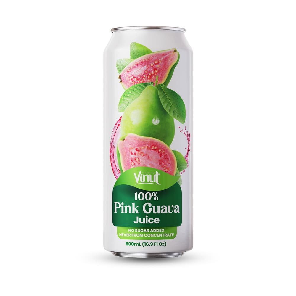 Vinut 100% Pink Guava Juice, No Sugar Added, Never From Concentrate, Slim Can, 16.9 fl oz 500 mL