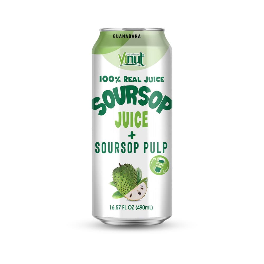 Vinut 100% Real Juice Soursop Juice + Soursop Pulp, Slim Can, 16.57 fl oz 490 mL
