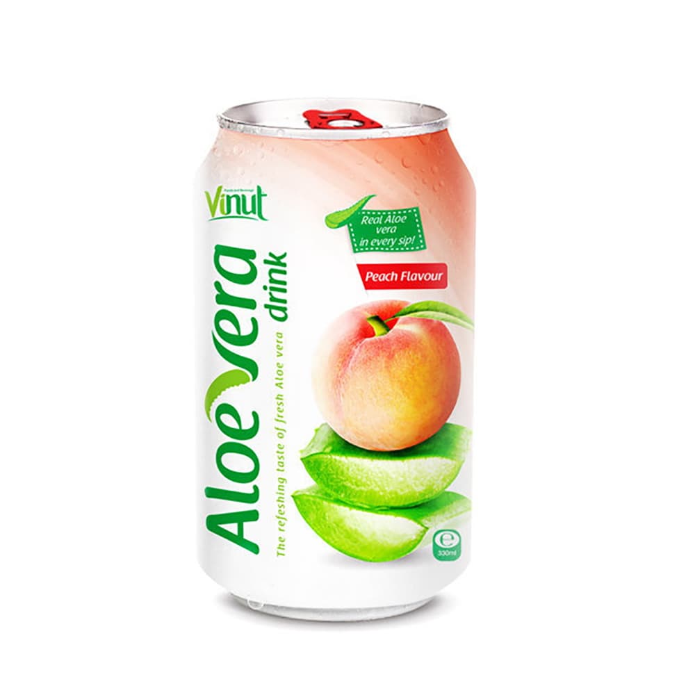 Vinut Aloe Vera Drink, Peach Flavor, 11.2 fl oz (330 mL) Can, Made with Real Aloe Vera