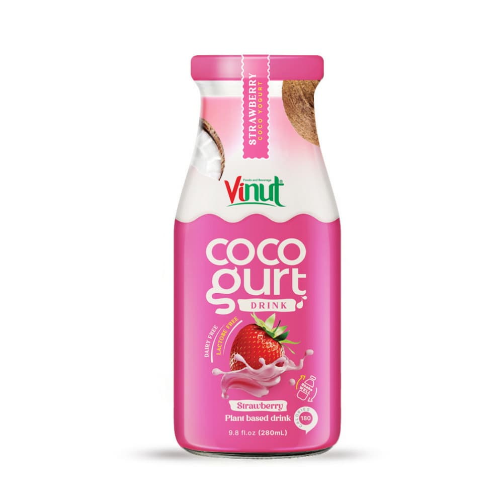 Vinut Cocogurt Drink Strawberry, Plant based drink, Glass Bottle, 9.8 fl oz 280 mL
