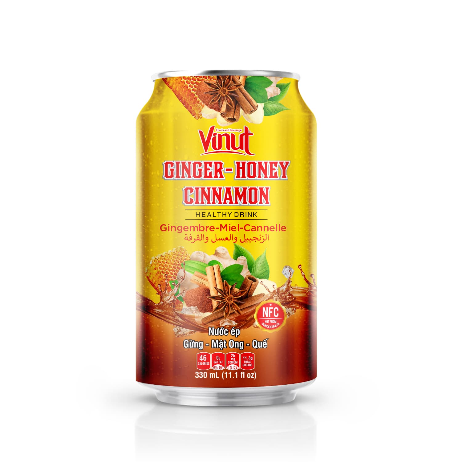 Vinut Ginger-Honey Cinnamon Healthy Drink, NFC, Slim Can, 11.1 fl oz 330 mL