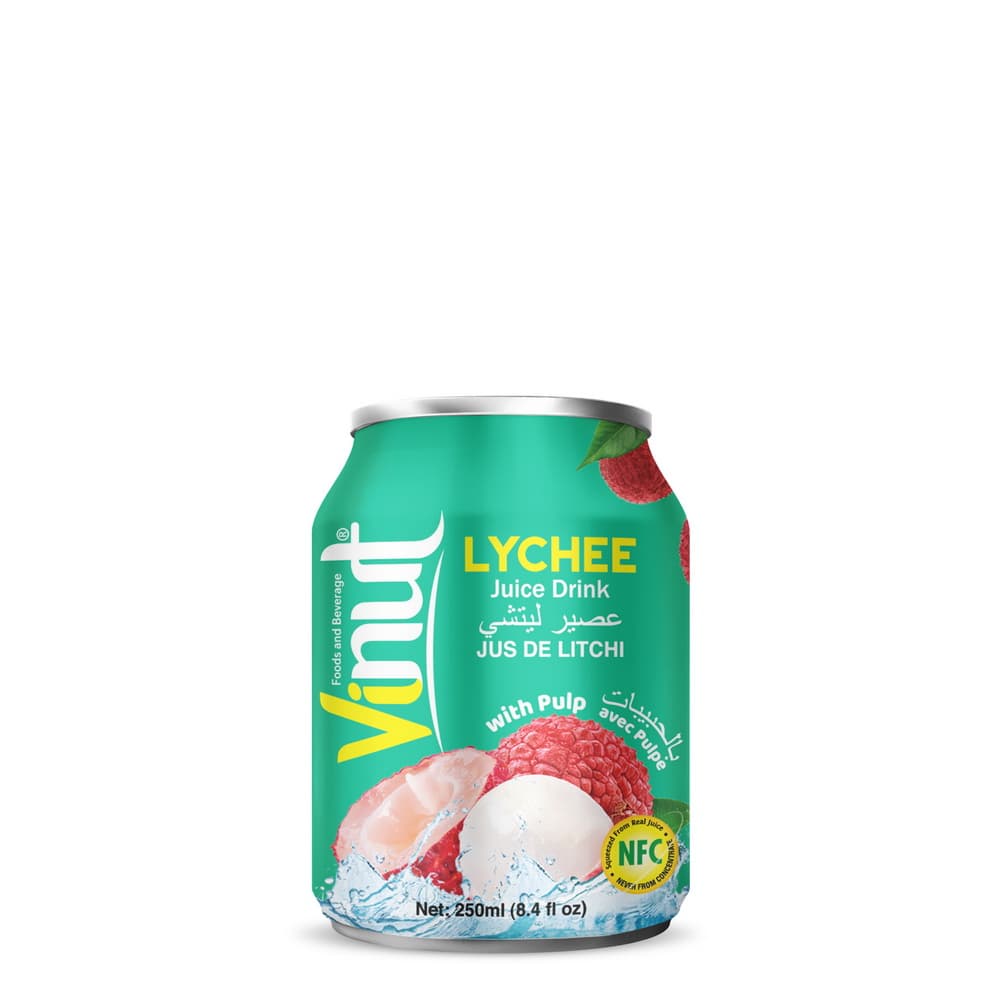 VINUT Lychee Juice Drink with Pulp, 8.4 fl oz (250 mL) Can