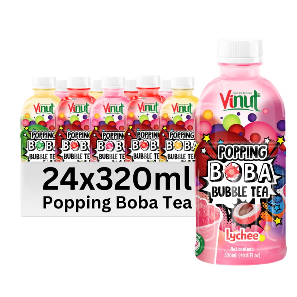 Vinut Lychee Popping Boba Bubble Tea, PET Bottle, 10.8 fl oz (320 mL)