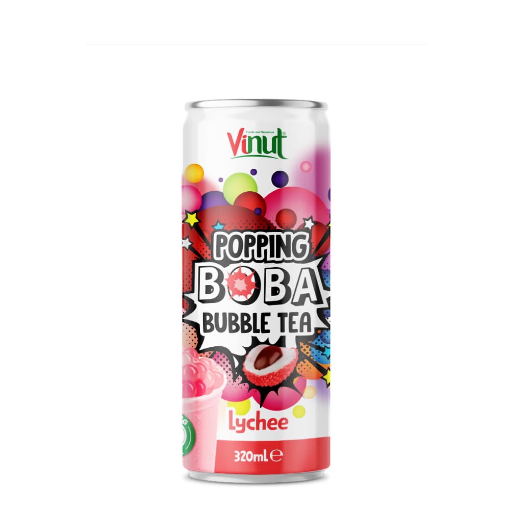Vinut Lychee Popping Boba Bubble Tea, Slim Can, (320 mL)