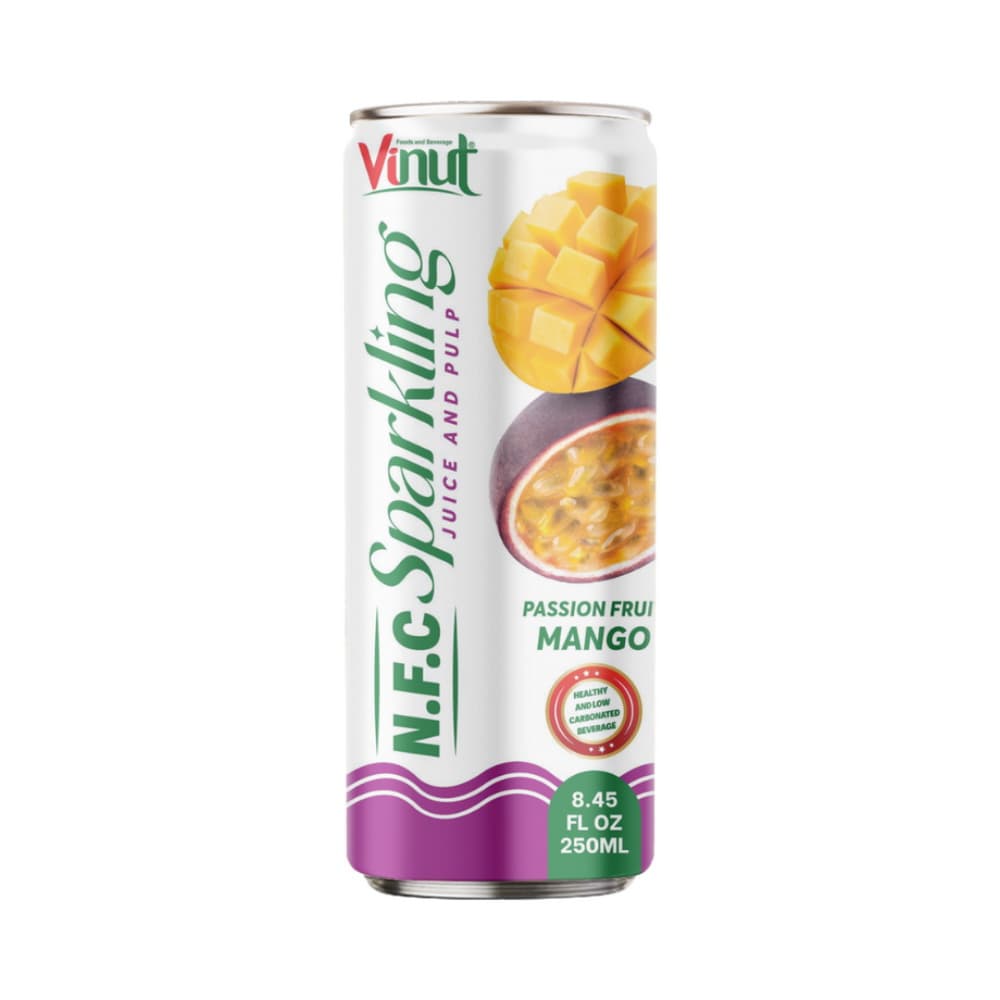 Vinut N.F.C Sparkling Juice and Pulp Passion Fruit Mango, Slim Can, 8.45 fl oz 250 mL