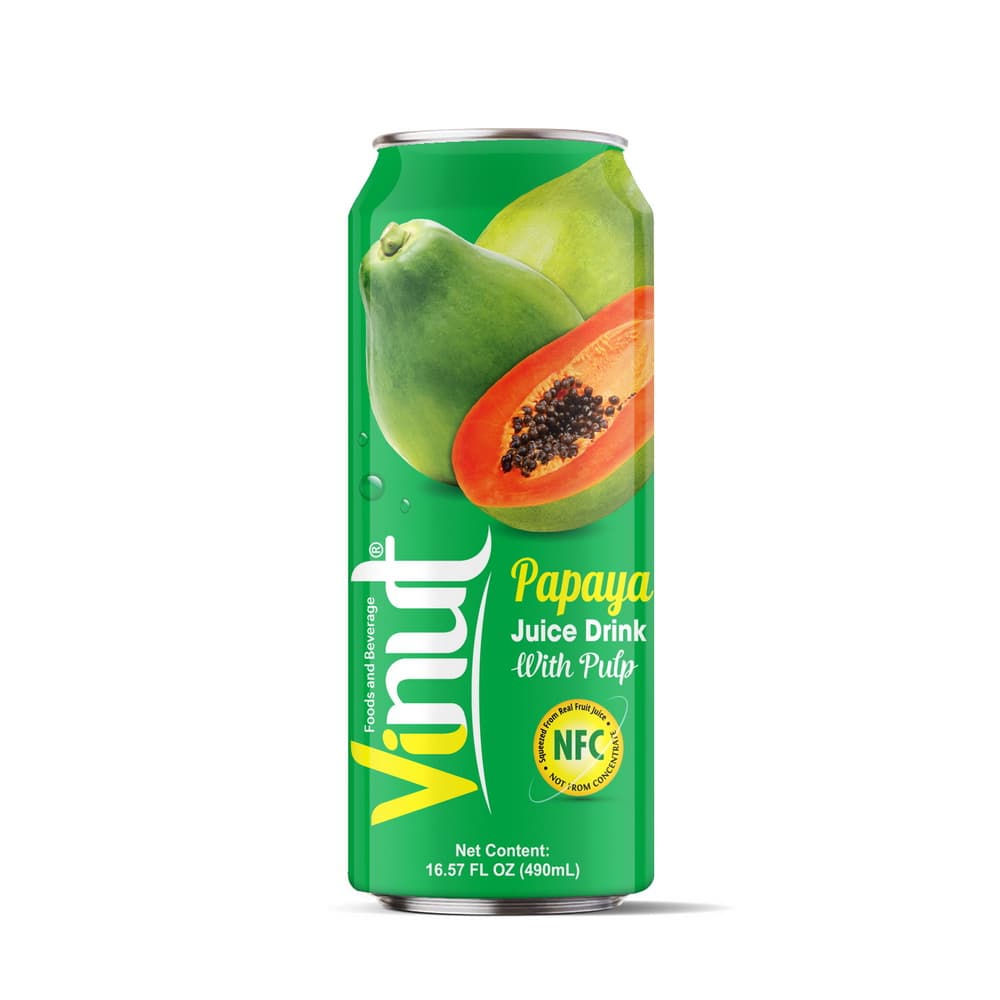 Vinut Papaya Juice Drink with Pulp, NFC, Slim Can, 16.57 fl oz 490 mL