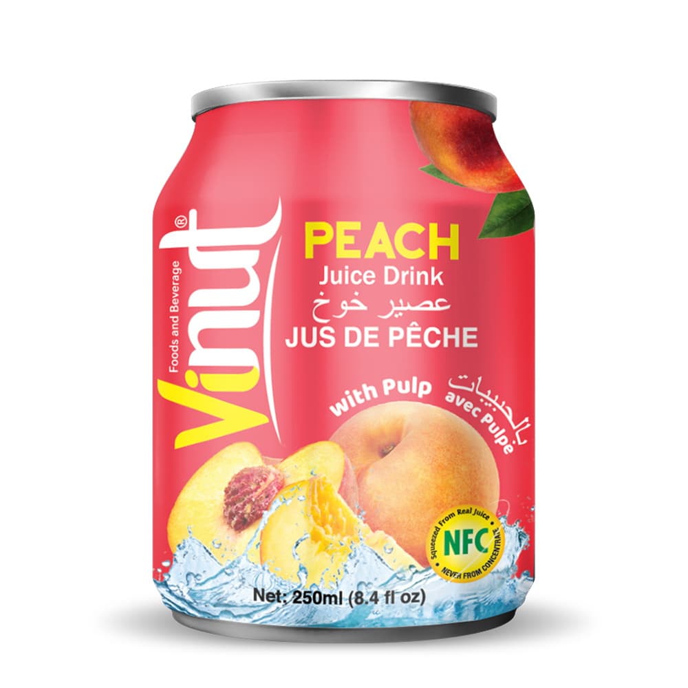 VINUT Peach Juice Drink with Pulp, 8.4 fl oz (250 mL) Can