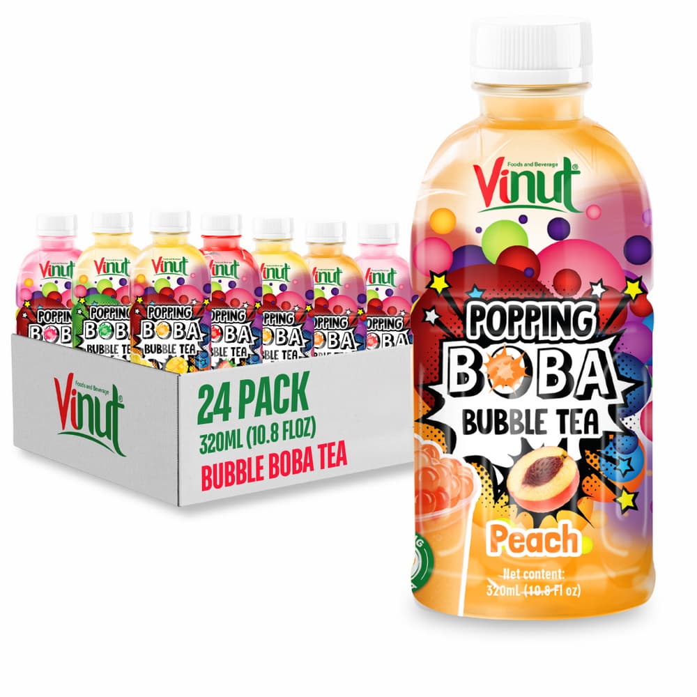 Vinut Peach Popping Boba Bubble Tea, PET Bottle, 10.8 fl oz (320 mL)