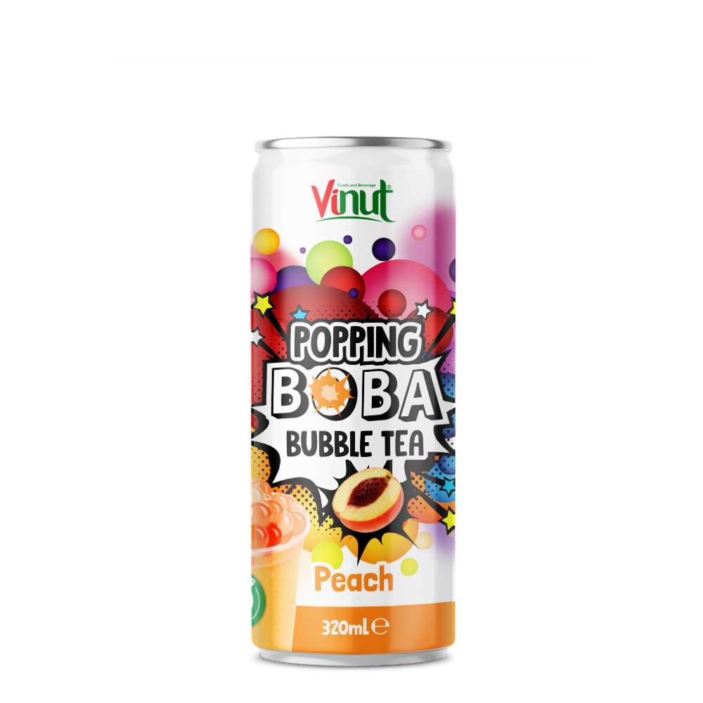 Vinut Peach Popping Boba Bubble Tea, Slim Can, (320 mL)