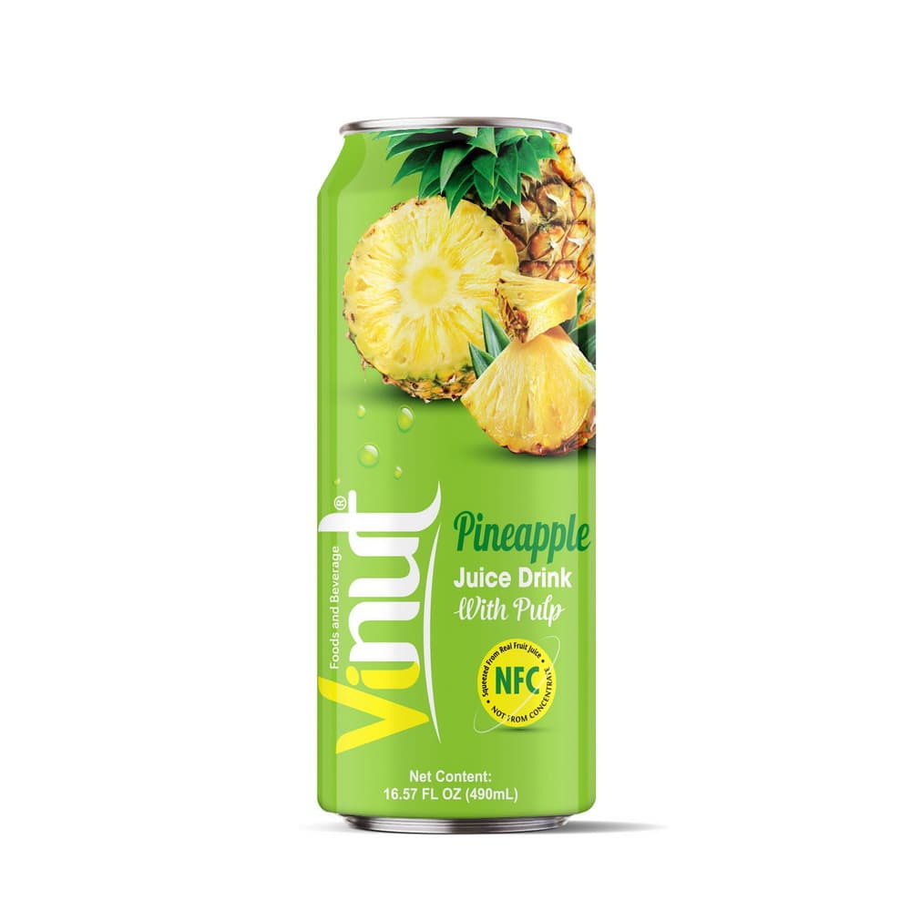 Vinut Pineapple Juice Drink with Pulp, NFC, Slim Can, 16.57 fl oz 490 mL