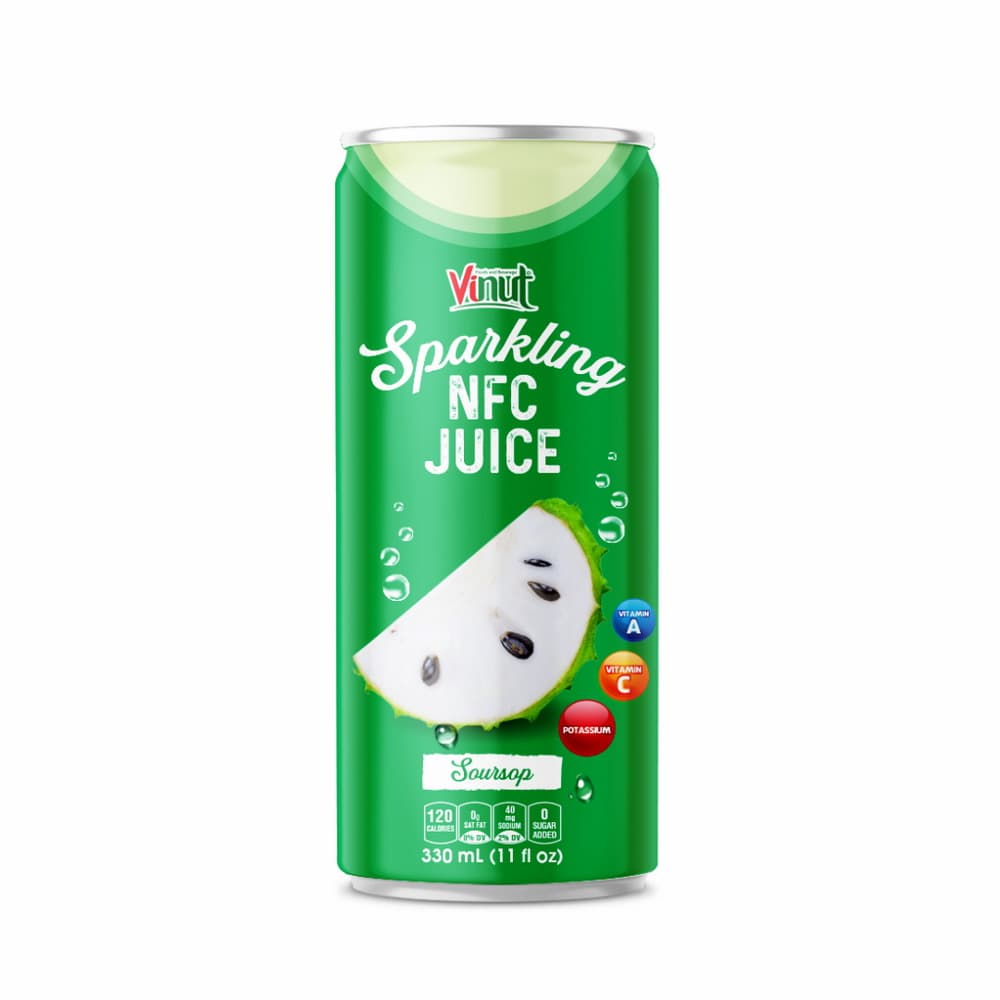 Vinut Soursop Sparkling NFC Juice, 0 Sugar Added, Slim Can, 11 fl oz (330 mL)