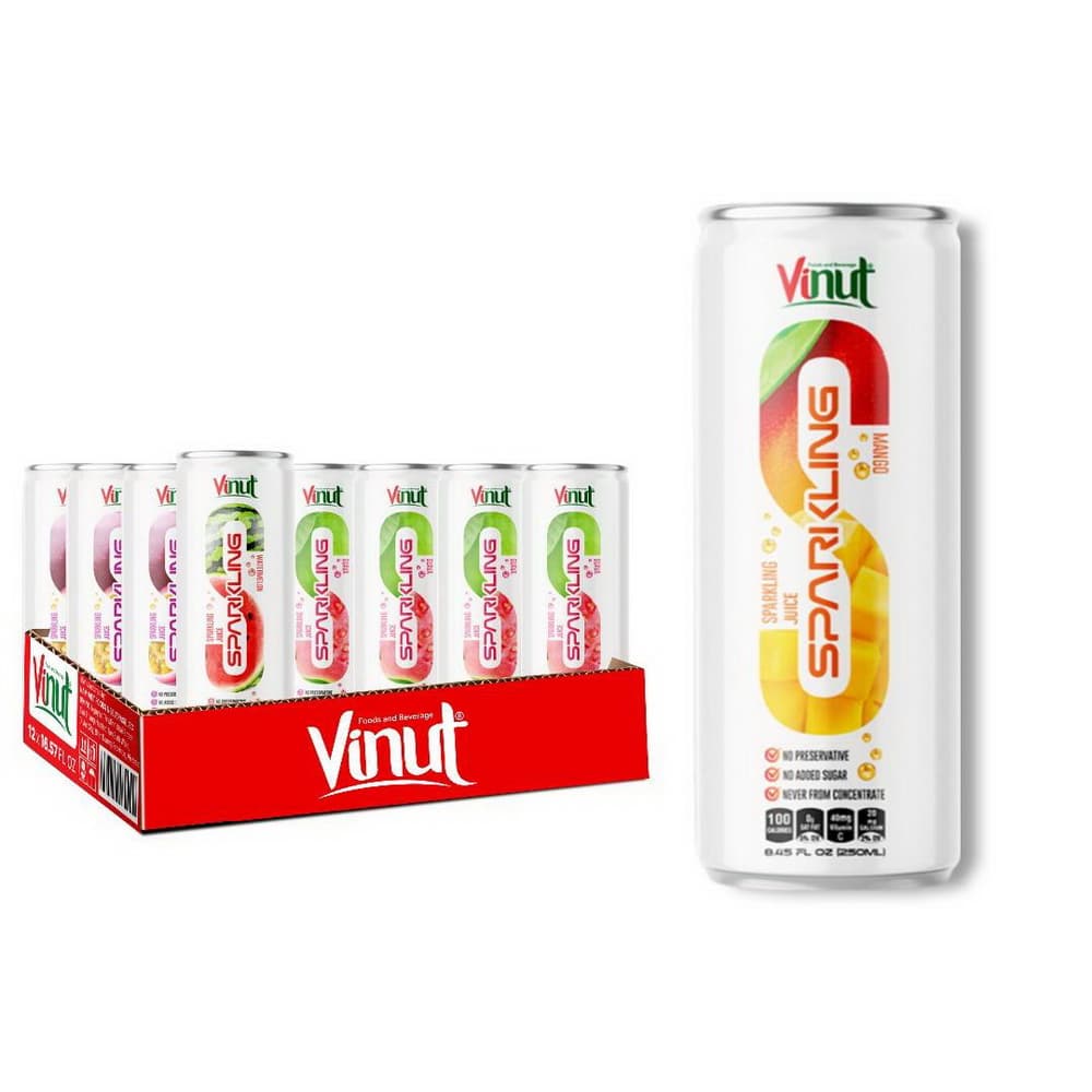 Vinut Sparkling Juice Mango, No Preservative, No Added Sugar, Never From Concentrate, Slim Can, 8.45 fl oz 250 mL