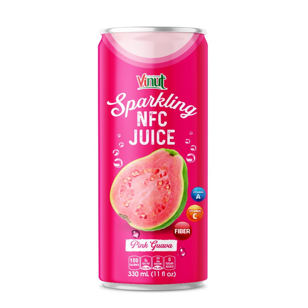 Vinut Sparkling NFC Pink Guava Juice, Slim Can, 11 fl oz 330 mL