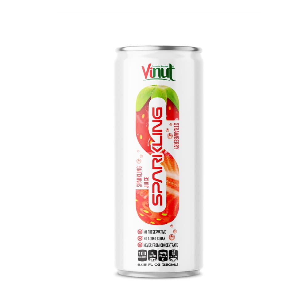 Vinut Sparkling Strawberry Juice, No Added Sugar, Slim Can, 8.45 fl oz 250 mL