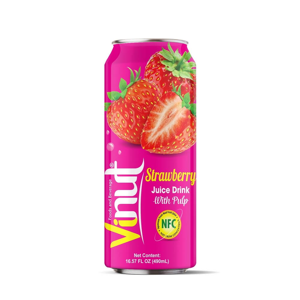 Vinut Strawberry Juice Drink with Pulp, NFC, Slim Can, 16.57 fl oz 490 mL