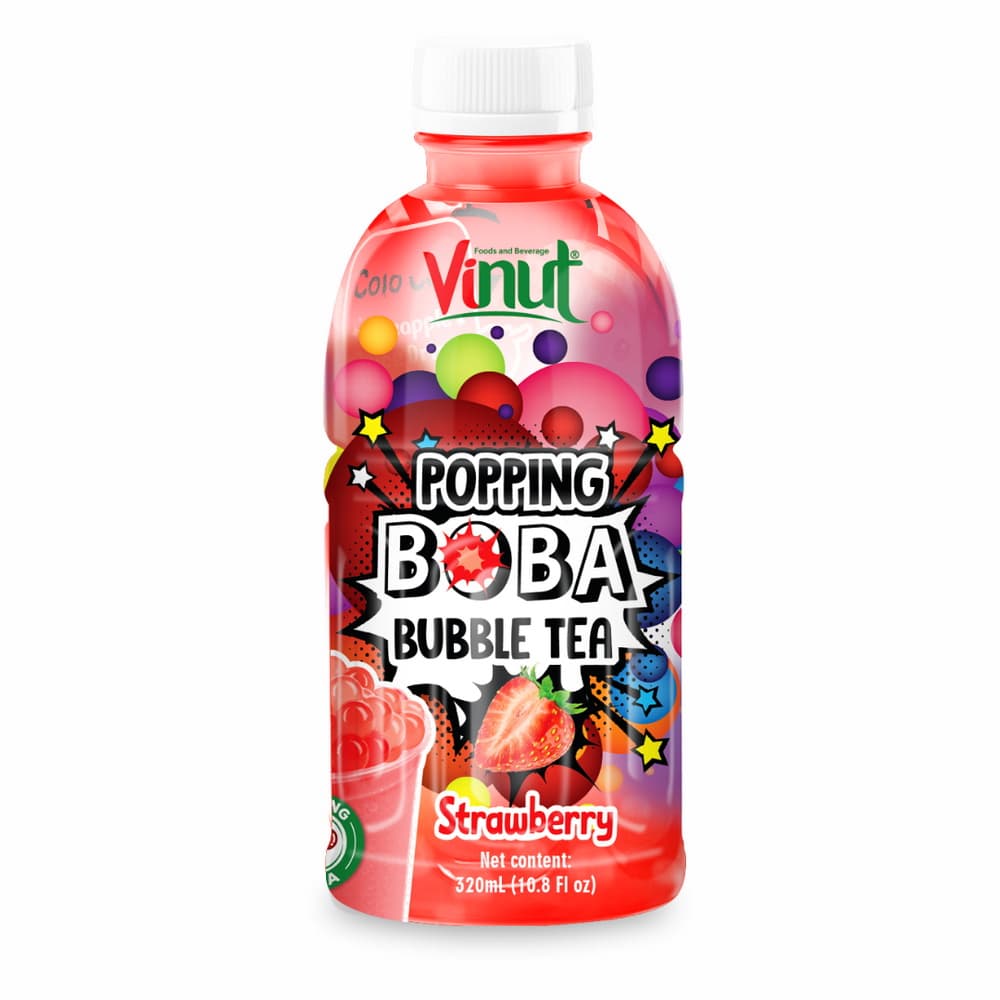 Vinut Strawberry Popping Boba Bubble Tea, PET Bottle, 10.8 fl oz (320 mL)