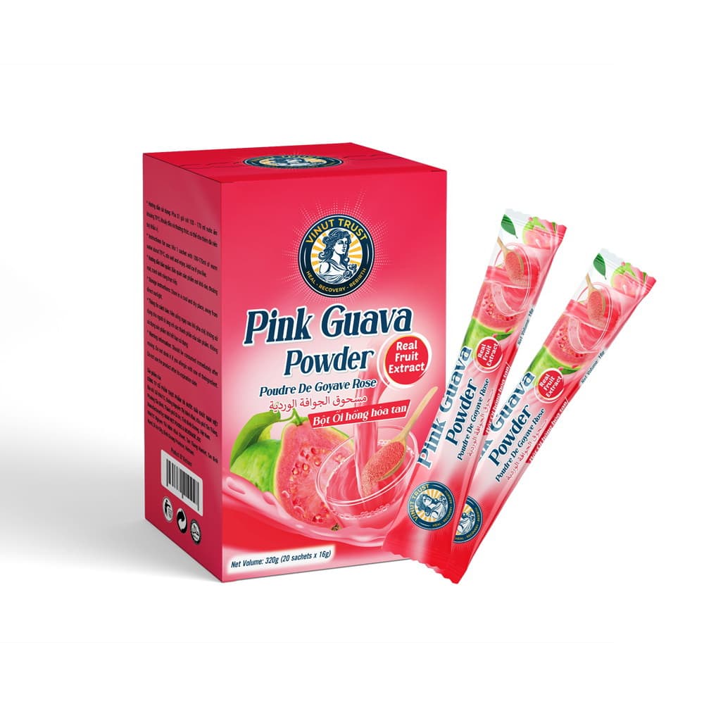 Vinut Trust Pink Guava Powder, Real Fruit Extract, Bột Ổi Hồng Hòa Tan, Box (20 Sachets x 16g), (320g)