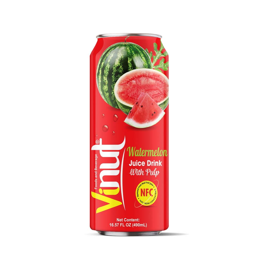 Vinut Watermelon Juice Drink with Pulp, NFC, Slim Can, 16.57 fl oz 490 mL